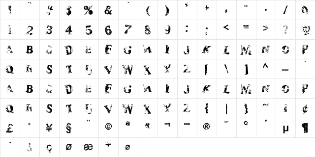 zombilaria Regular  glyph index
