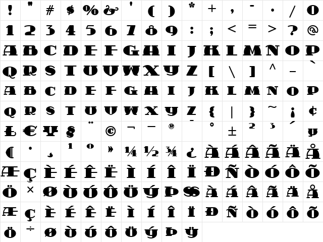 Sabrina Zaftig NF Regular  glyph index