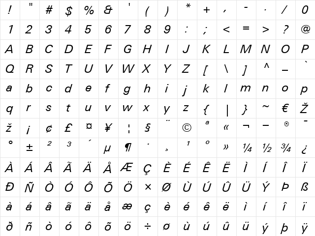 LTUnivers 431 BasicRegIt Regular  glyph index
