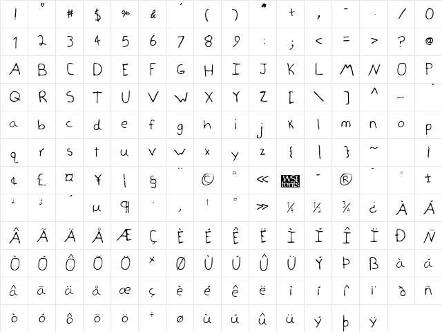AmbersHand Regular  glyph index