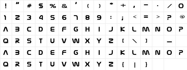 Fat Boy Regular  glyph index