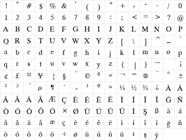 00998 Regular  glyph index