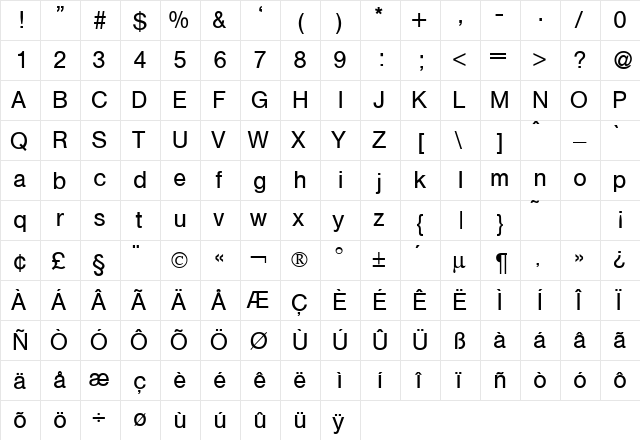 HelbaDB Normal  glyph index