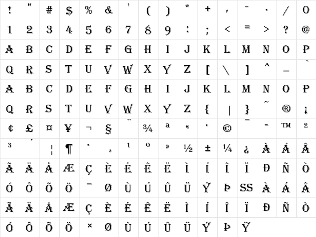 Algerian D Regular  glyph index