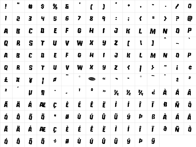 Monster Hunter Rotated 2 Regular  glyph index
