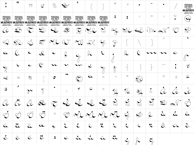 Firstly PERSONAL USE ONLY Regular  glyph index