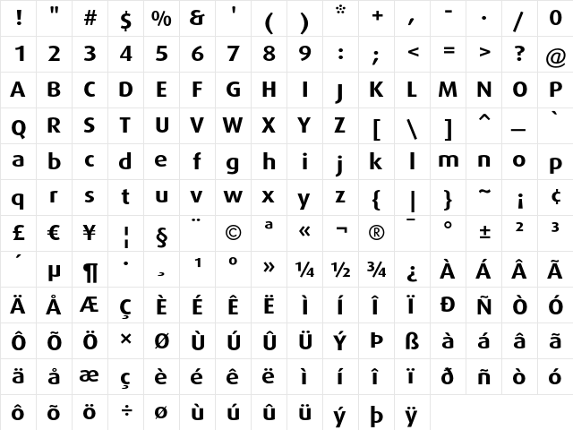 DaxWide Bold  glyph index