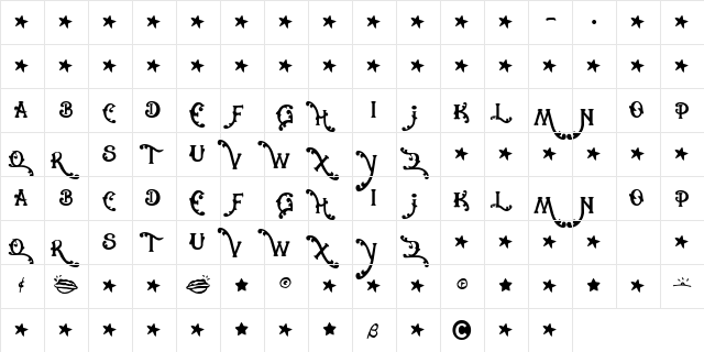 CowboyRhumbahut Regular  glyph index