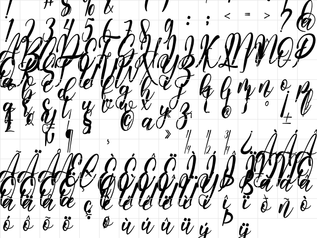 Melyana Regular  glyph index