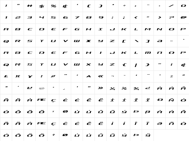 Alpha Men Italic Italic  glyph index