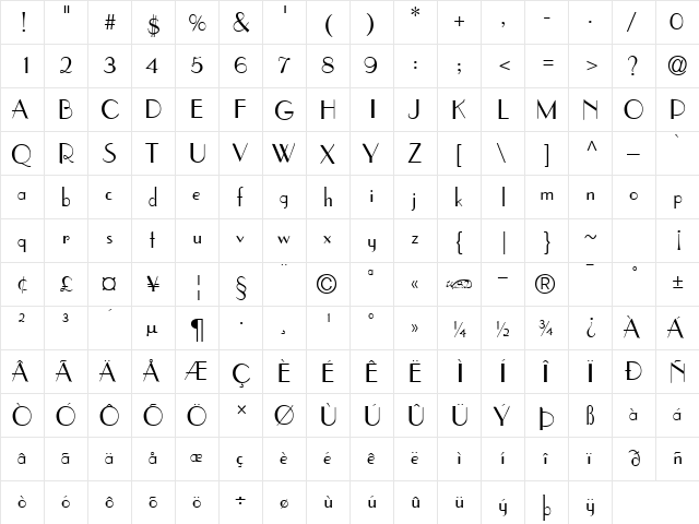 WeekendInParis normal  glyph index