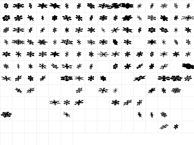 SnowflakesFalling Regular  glyph index