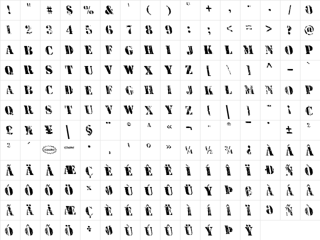 Wetworks Leftalic Italic  glyph index