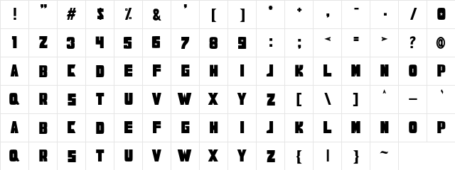 RODRUP Regular  glyph index