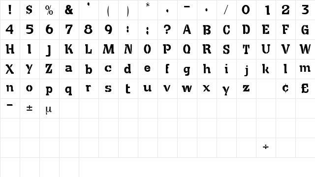 CuteCrateDisplaySSK Regular  glyph index