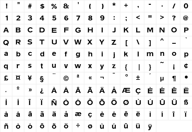 AmericanGothic Bold  glyph index