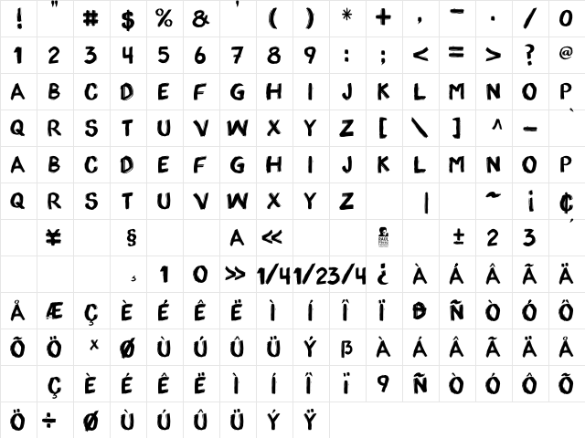appo paint Regular  glyph index