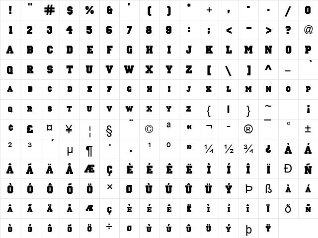 Princeton solid Normal  glyph index