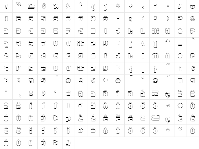 Eraser Regular  glyph index