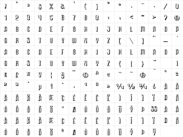 Quimbie Shaddow Regular  glyph index