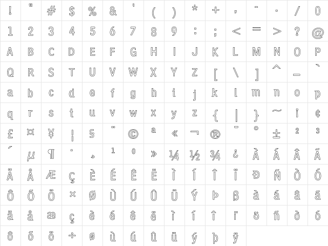 CliqueWedge OutlineBold  glyph index