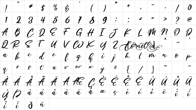 Cornellia Regular  glyph index