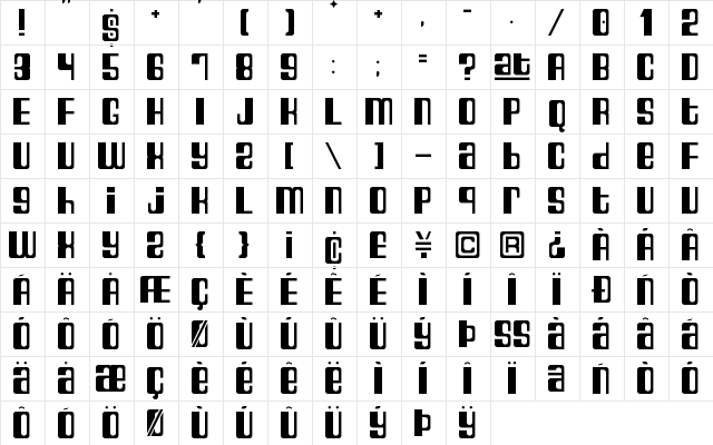 Cyrano Regular  glyph index