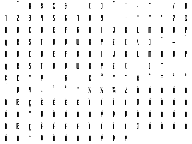 Porton Bold  glyph index