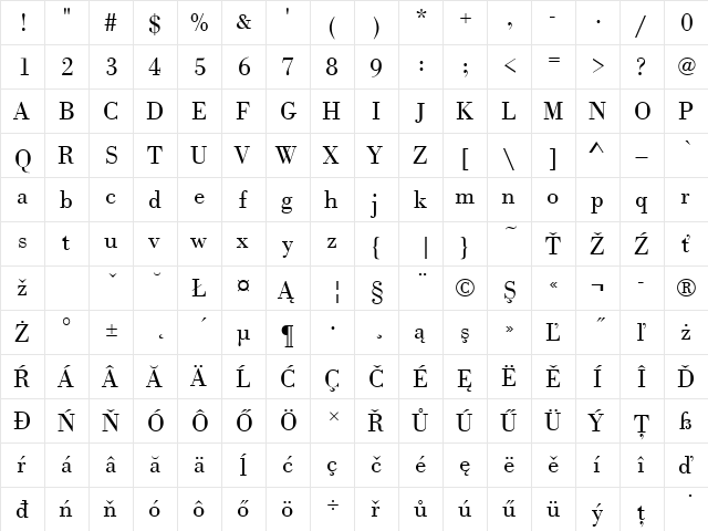 BodoniAntTEELig Regular  glyph index
