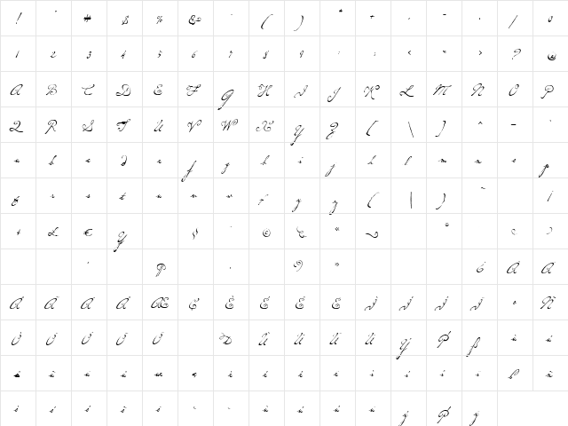 Dearest Script Regular  glyph index