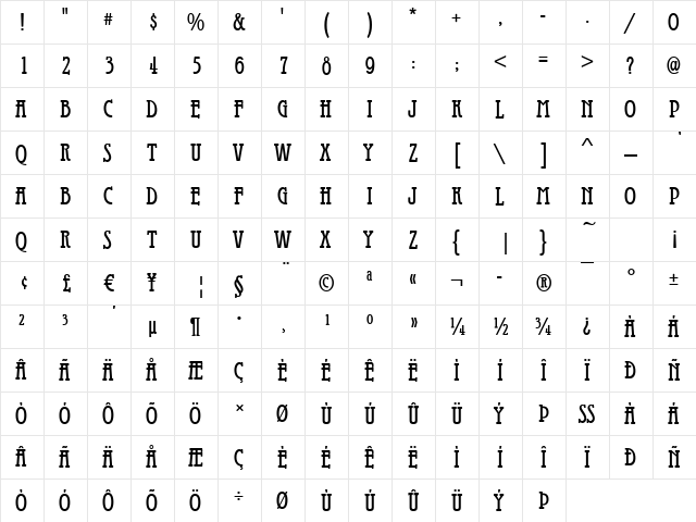 Gandalf Regular  glyph index