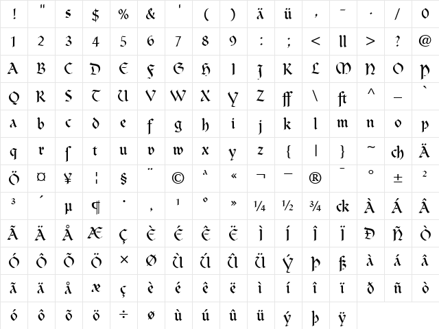 ClairvauxDfr Roman  glyph index