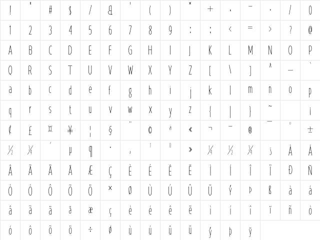 Krempeng Sans Regular  glyph index