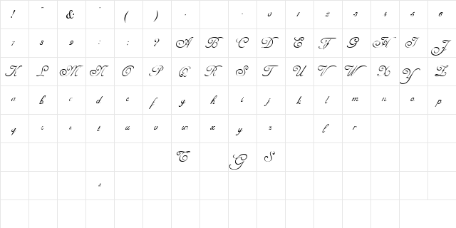 PavillionScriptSSK Regular  glyph index
