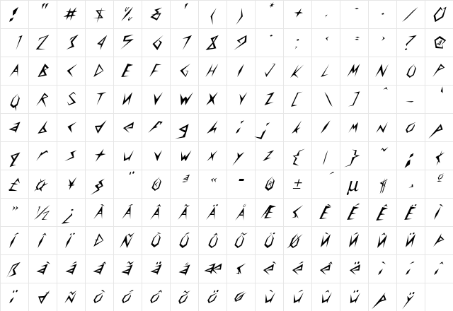Freedom-Italic Regular  glyph index
