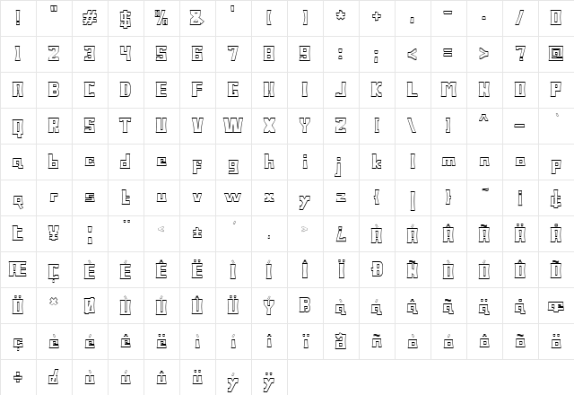 Bodax Outline Regular  glyph index