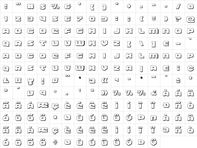 Front Runner 3D Regular  glyph index