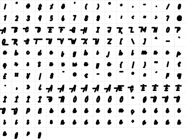 Hellytail Shadow Regular  glyph index