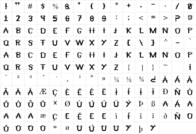 Frankenfont Regular  glyph index