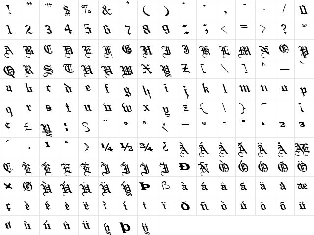 BoobShellText125 Bold  glyph index