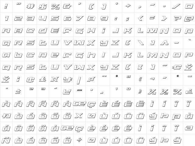 Northstar 3D Italic Italic  glyph index