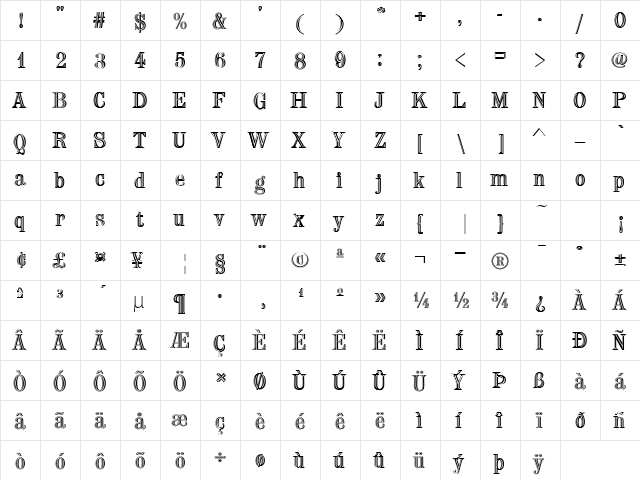 Chippendale Regular  glyph index