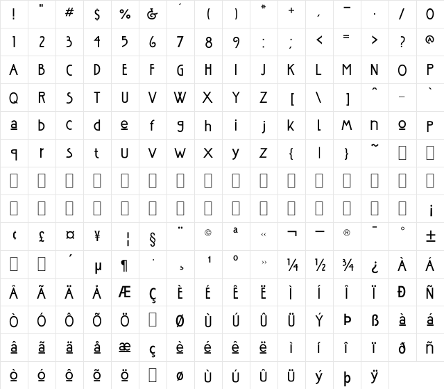 BD Northern Regular  glyph index