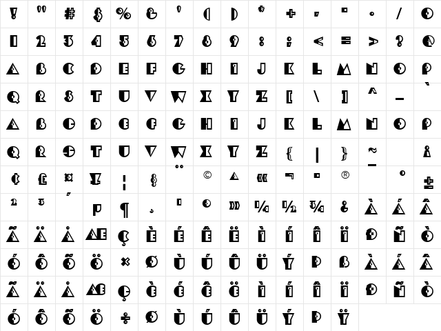 Eclipse Regular  glyph index