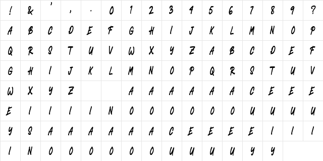 Johnie Horian Regular  glyph index