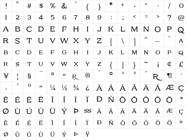 Kelvingrove Regular  glyph index