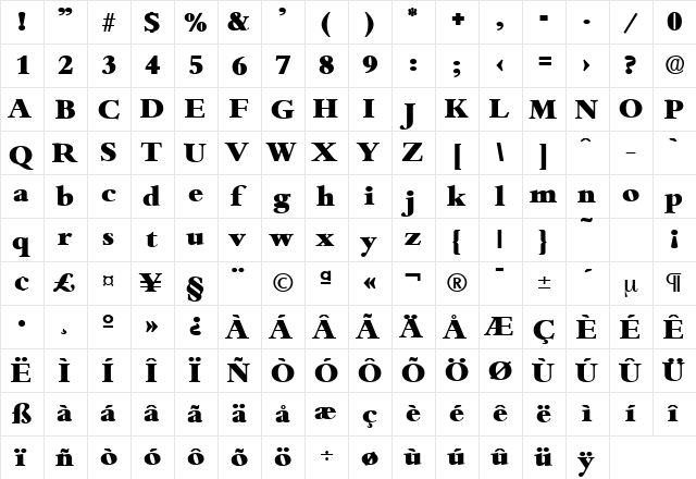 Bamberg-Serial-Heavy Regular  glyph index