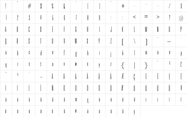 Enterprise Regular  glyph index
