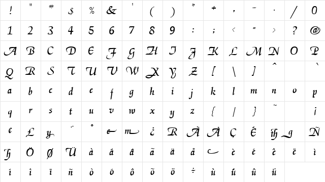 Enigma Bold Regular  glyph index