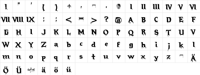 Hellraiser Bloody Regular  glyph index